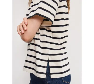 Good American Cotton Oversized Tee Black/ecru Wide Stripe In Multi