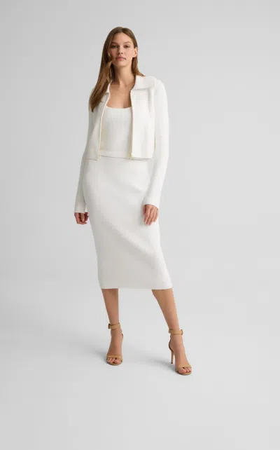 St John Jasmine Cardigan In Redondo Rib Knit In White