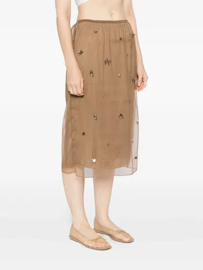 Jnby Graphic Mesh Skirt In Brown