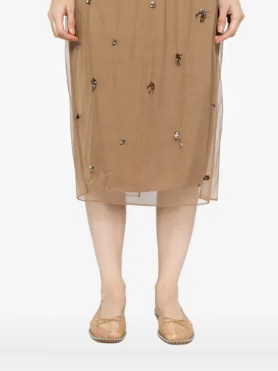 Jnby Graphic Mesh Skirt In Brown