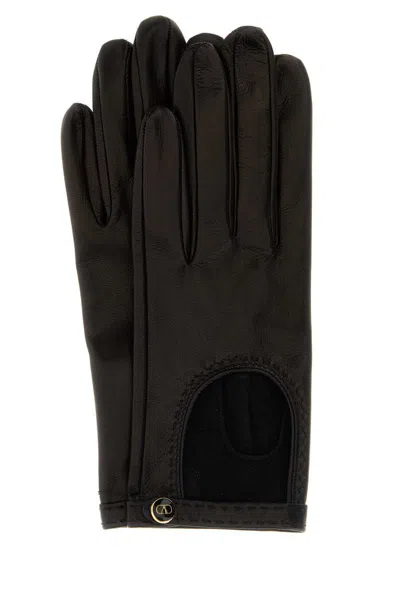 Valentino Leather Gloves Featuring Cutout Shapes And Stitch Design In Black