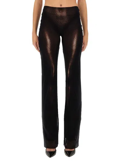 Jean Paul Gaultier High Waist Sheer Trousers With Metallic Finish In Brown