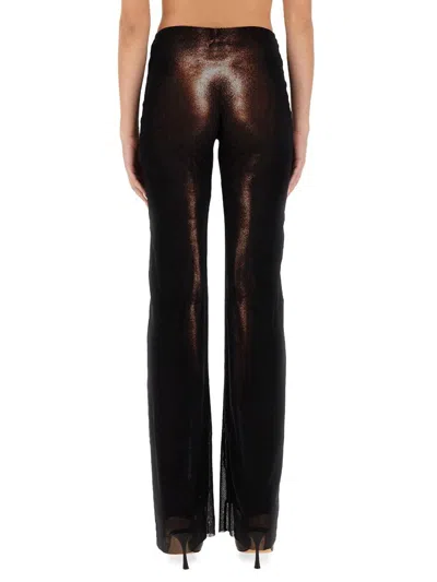 Jean Paul Gaultier High Waist Sheer Trousers With Metallic Finish In Brown