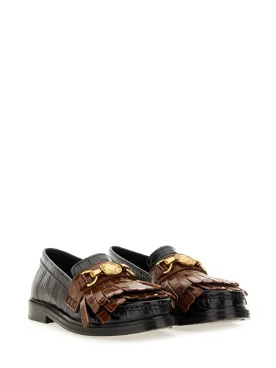 Moschino Textured Round Toe Loafers Fringe In Black
