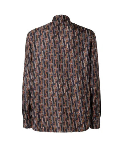 Fendi Nity Print Silk Long-sleeved Shirt In Multi