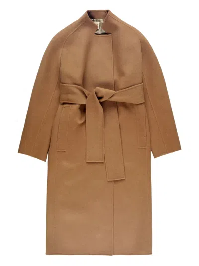 Khaite Single-breasted Belted Coat In Brown