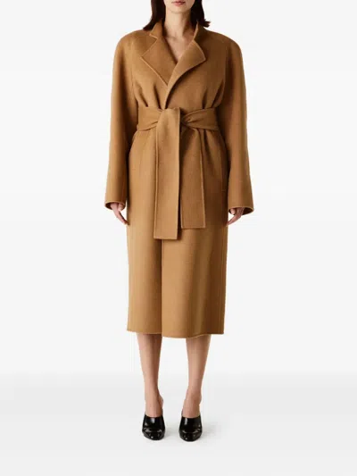 Khaite Single-breasted Belted Coat In Brown