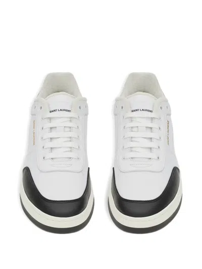 Saint Laurent White And Black Leather Sneakers In Multi