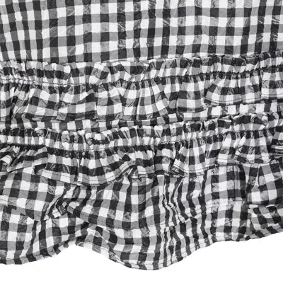 Ganni Crinkled Taffeta Check Open Back Frill Top In Black