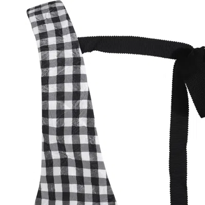 Ganni Crinkled Taffeta Check Open Back Frill Top In Black