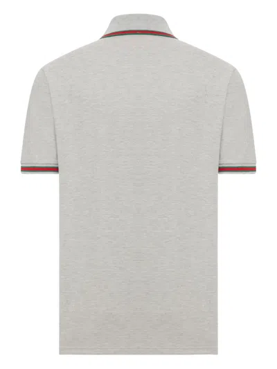 Gucci Grey Polo Shirt With Web Details And Logo Lettering On The Front In Wool Blend Man In Gray