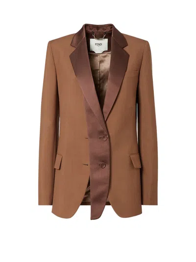 Fendi Women Single-breasted Tailored Blazer In Brown