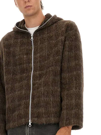 Our Legacy Textured Full Zip Hood Sweatshirt With Cozy Hood In Multi