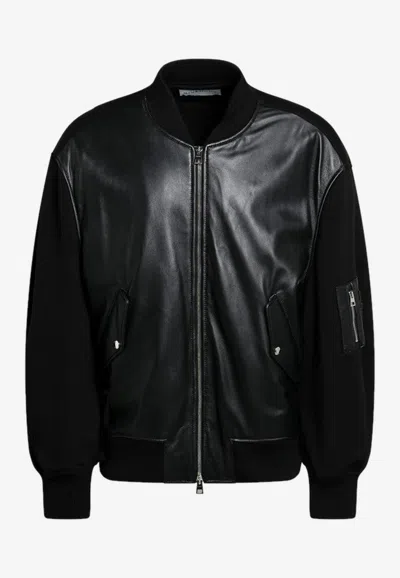 Givenchy Bomber Jacket With Leather Panels And Wool Sleeves In Black