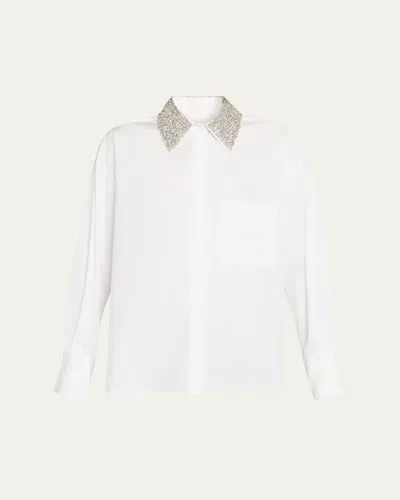 Twp Soon To Be Ex Crystal Collar Crop Button-up Shirt In White