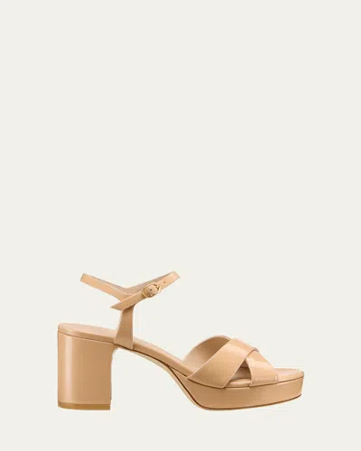 Stuart Weitzman Dayna Patent Crisscross Platform Sandals In Brown