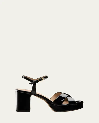Stuart Weitzman Dayna Patent Crisscross Platform Sandals In Black