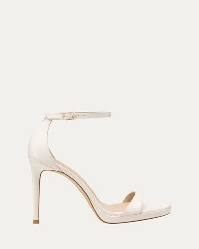 Stuart Weitzman Nudist Patent Ankle-strap Platform Sandals In White