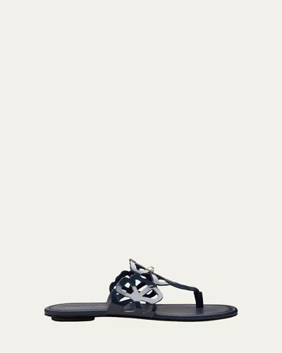 Stuart Weitzman Jasmine Patent Cutout Thong Sandals In Blue