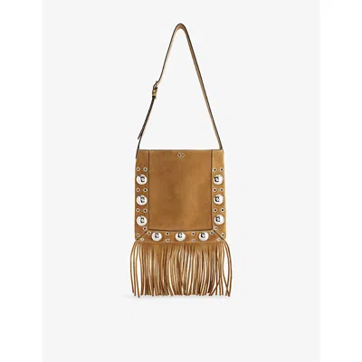 Valentino Nellcote Fringe Studded Suede Crossbody Bag In Brown