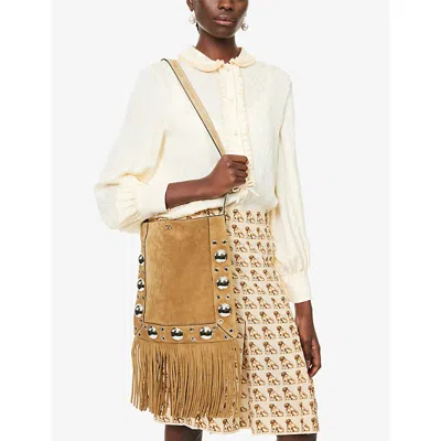 Valentino Nellcote Fringe Studded Suede Crossbody Bag In Brown