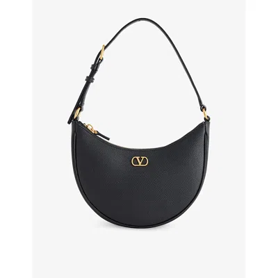 Valentino Half-moon Leather Shoulder Bag With Chain Strap In Black