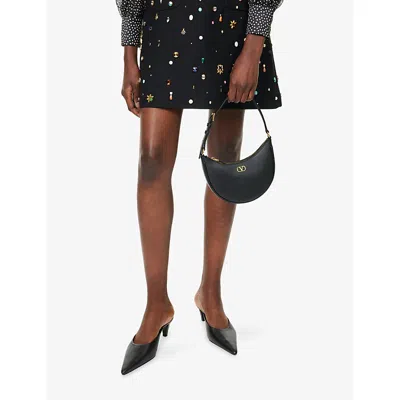 Valentino Half-moon Leather Shoulder Bag With Chain Strap In Black