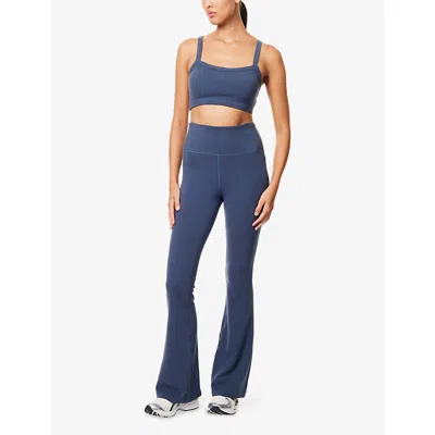 Gracejacob Womens Navy Embroidered-logo Flared Stretch-jersey Jogging Bottoms In Blue