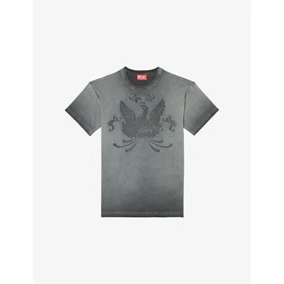 Diesel T-shirt With Phoenix Devoré In Gray