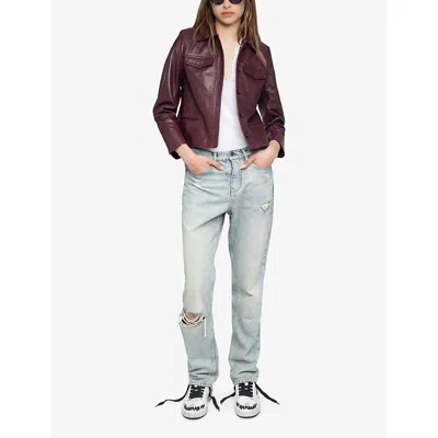 Zadig & Voltaire Button-fastening Flap-pocket Leather Jacket In Red