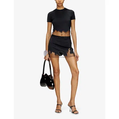 Diesel Nylon T-shirt With Tulle Insert In Black