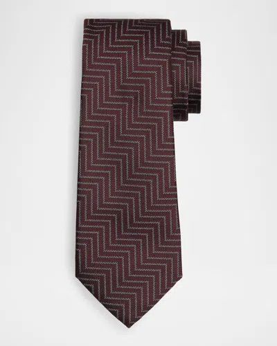 Giorgio Armani Men's Chevron-woven Silk Tie In Red