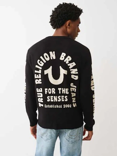 True Religion Relaxed Logo Sweater In Black