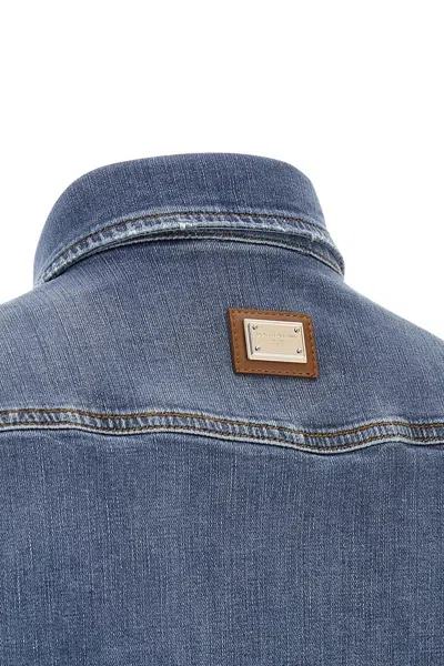Dolce & Gabbana Denim Cotton Shirt With Chest Pockets In Blue