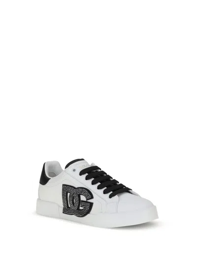 Dolce & Gabbana Calfskin Portofino Light Strobel Sneakers In White