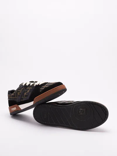 Fendi Match Ff Jacquard Low-top Sneakers In Brown
