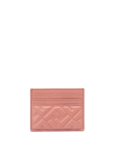 Fendi Nappa Leather Baguette Cardholder With Embossed Pattern In Pink