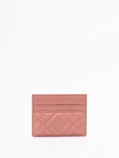 Fendi Nappa Leather Baguette Cardholder With Embossed Pattern In Pink