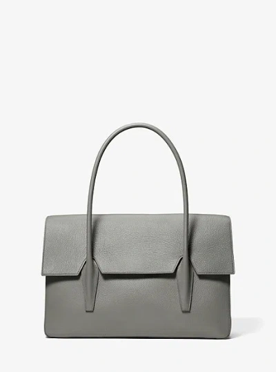 Michael Kors Natasha Large Leather Satchel In Gray