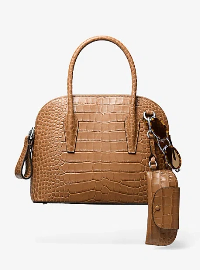 Michael Kors Kaitlin Medium Crocodile Embossed Leather Dome Satchel In Brown