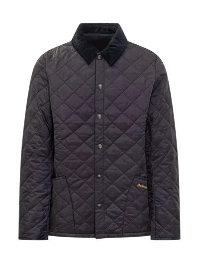 Barbour Heritage Liddesdale Blue Jacket With Classic Corduroy Collar And Logo Lettering On The Front In Tech In Blue