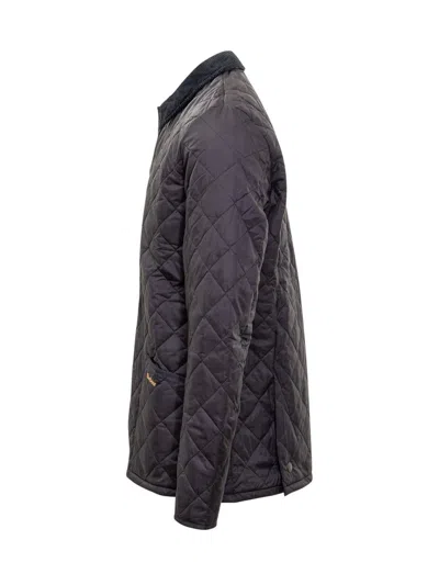 Barbour Heritage Liddesdale Blue Jacket With Classic Corduroy Collar And Logo Lettering On The Front In Tech In Blue