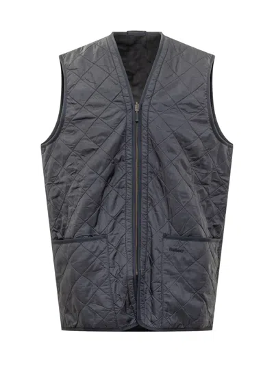 Barbour Quilted Sleeveless Vest Front Pockets In Black