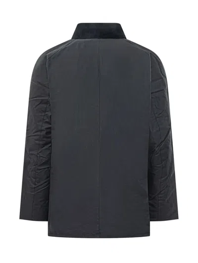 Barbour Black Waxed Jacket With Velvet Collar In Black