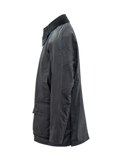 Barbour Black Waxed Jacket With Velvet Collar In Black