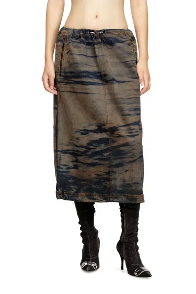 Diesel Midi Denim Skirt With Drawstring In Multi