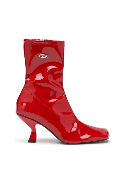 Diesel D-amber-ankle Boots In Patent Stretch Pu In Red