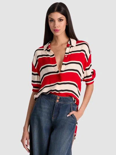 Alice And Olivia Dimitra Oversized Button Down In Red