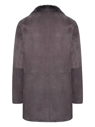 Bigardini Shearling-collared Suede Coat In Brown
