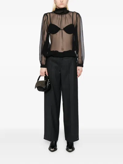 Jnby Wool Jacquard Trousers In Black